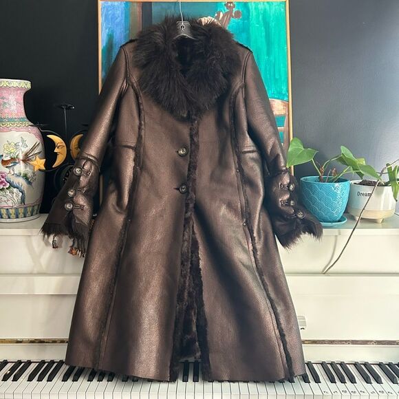 Jones New York Dark Brown Winter Faux Fur Trim Trench Coat XL - Picture 1 of 16